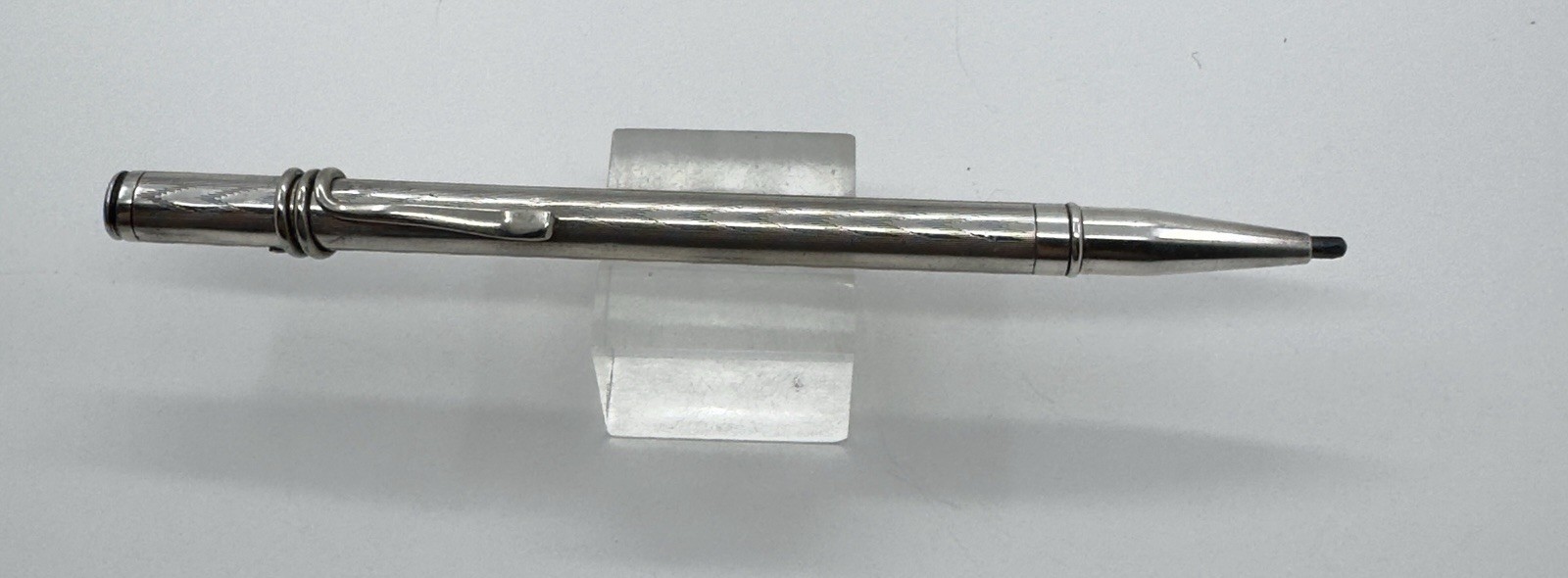 Unmarked Sterling Silver Engine Turned Mechanical Pencil w/ Coil Clip – Working