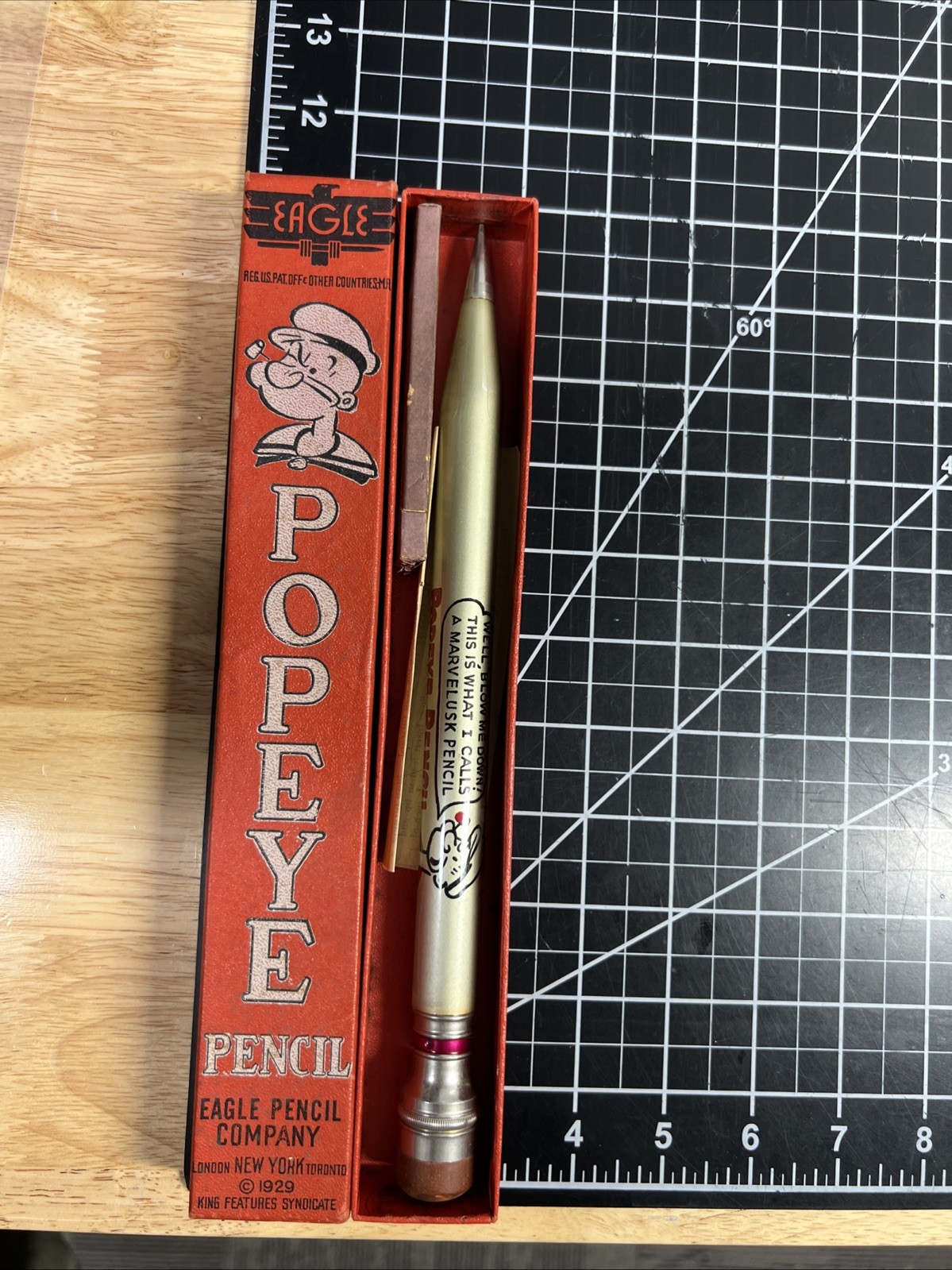 1929 Popeye Mechanical Pencil Eagle Company Original Box 944 Copying Leads 1920s