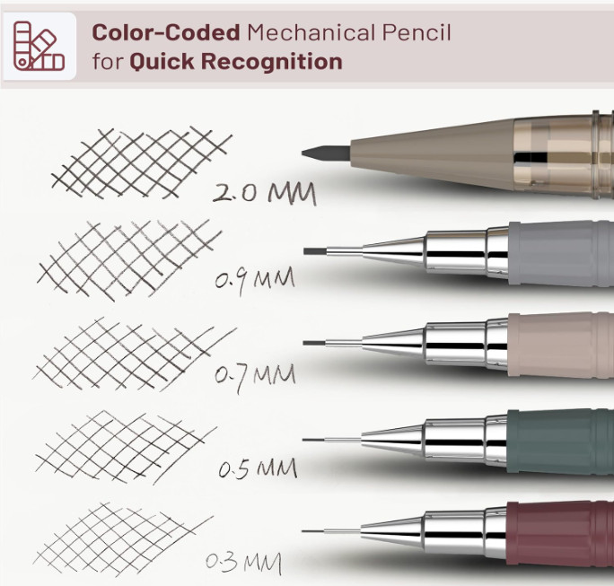 Mr. Pen- Art Mechanical Pencil Set, 5 Sizes (0.3, 0.5, 0.7, 0.9, 2.0mm) | 5 HB L