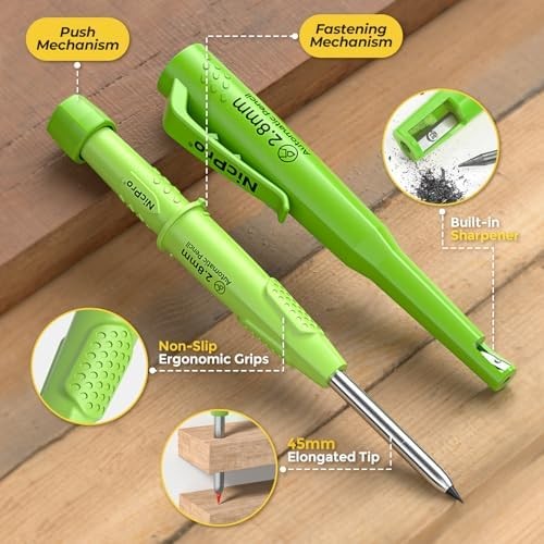 Nicpro CP3000 Carpenter Pencil with Sharpener, 2.8 mm Mechanical Pencils with 19