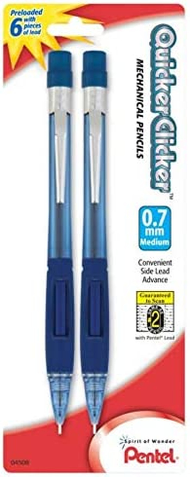 Pentel Quicker Clicker Automatic Pencils, 0.7Mm, Transparent Blue Barrel and Pur