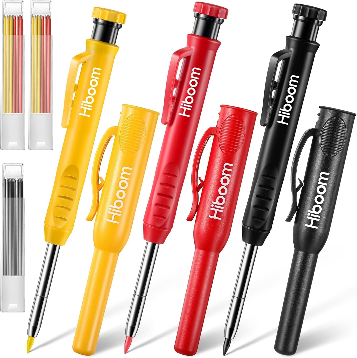 21 Piece Carpenter Pencil Set with Sharpener Caps Red Yellow Gray Refills
