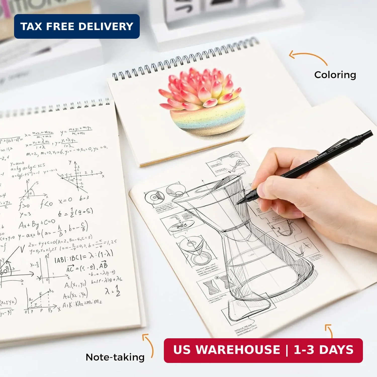 Four Candies Metal Mechanical Pencil Set, 3PCS Art Drafting Pencils 0.5, 0.7, 0.