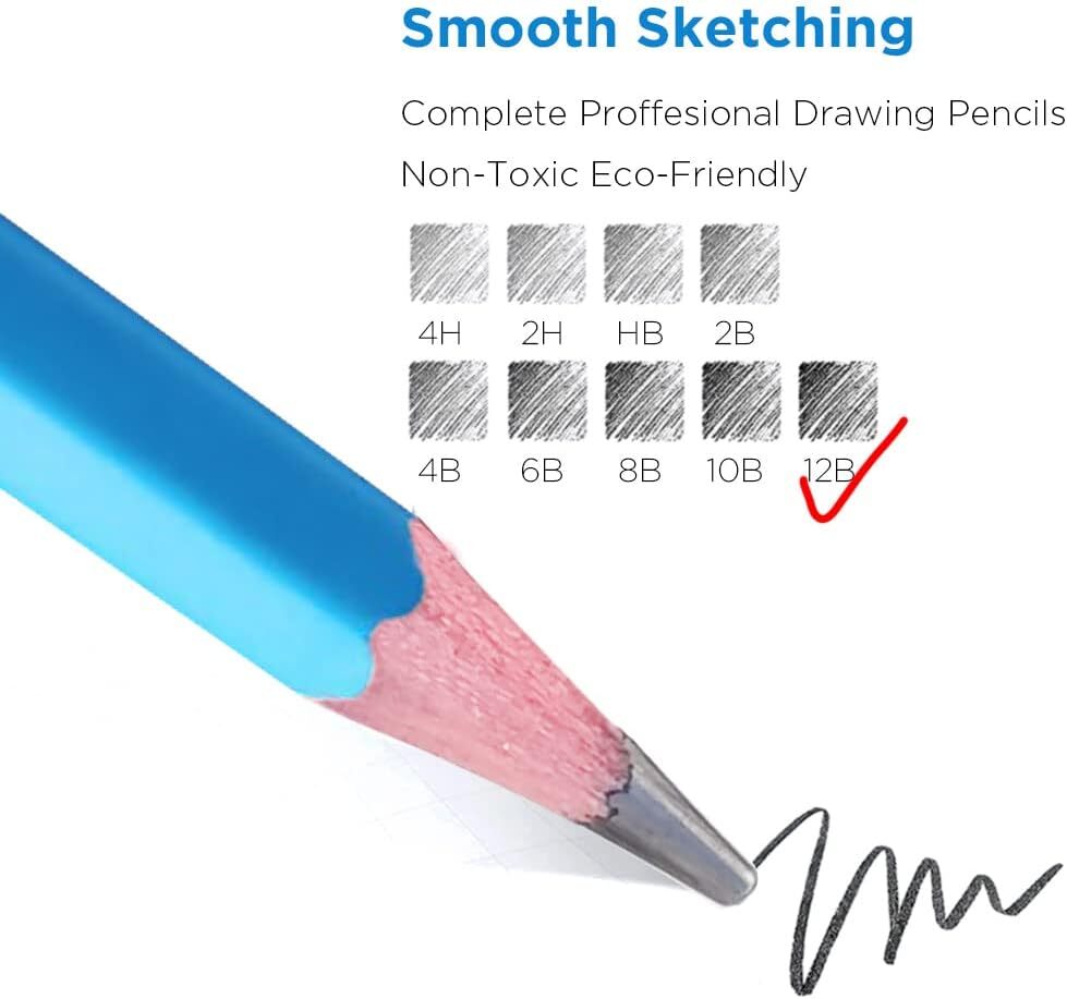 Sketch Pencils for Drawing 12B, 12pcs Softest and 1 Count (Pack of 12), Black