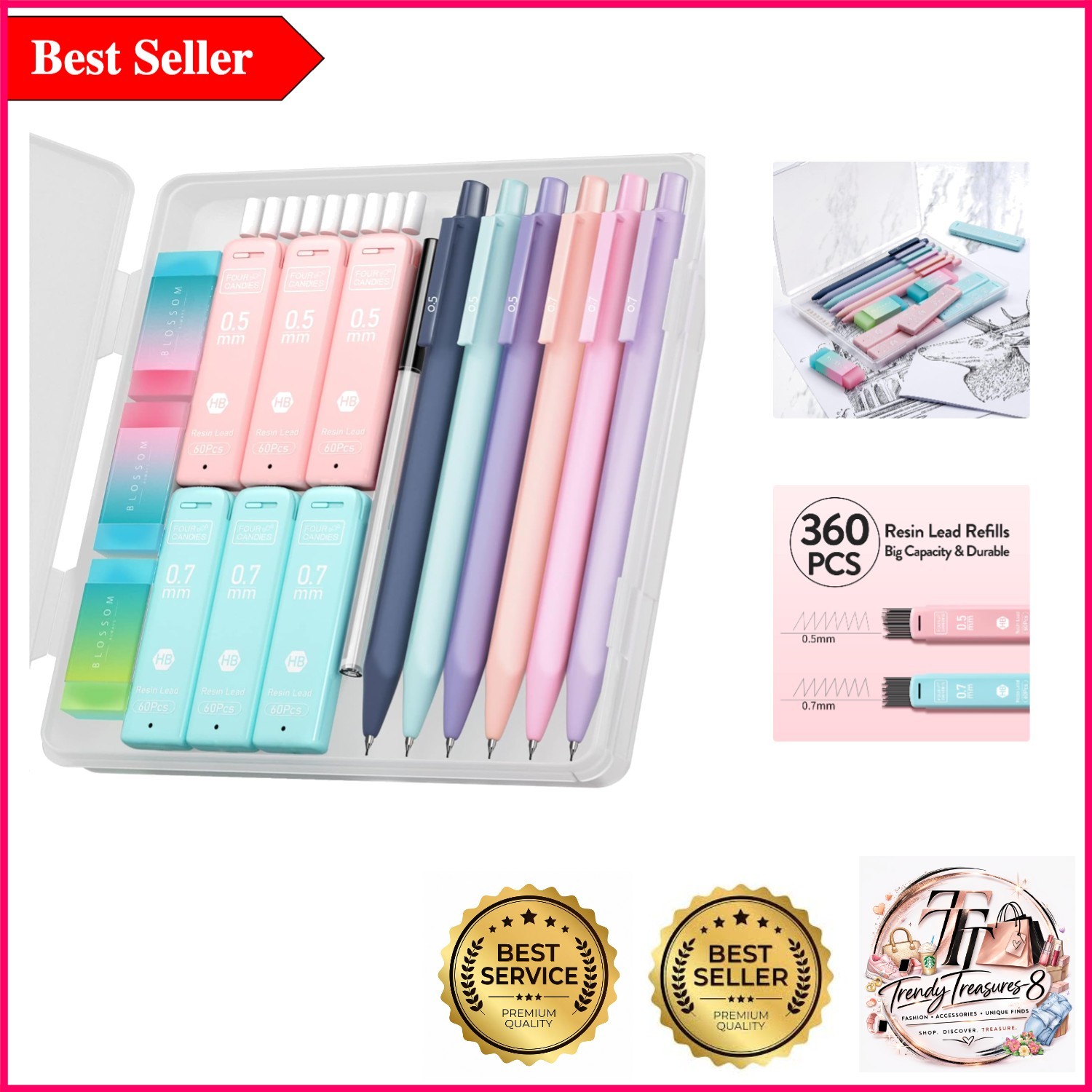 Cute Pastel Mechanical Pencil Set with Leads & Erasers
