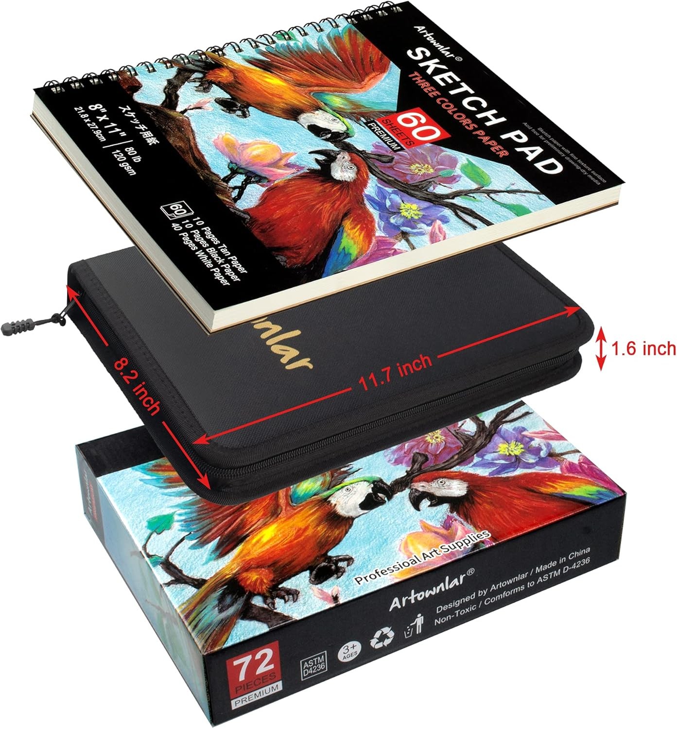 Artownlar 72 Pack Drawing Sketching Set with 8×11 Sketchbook | Pro Multicolor