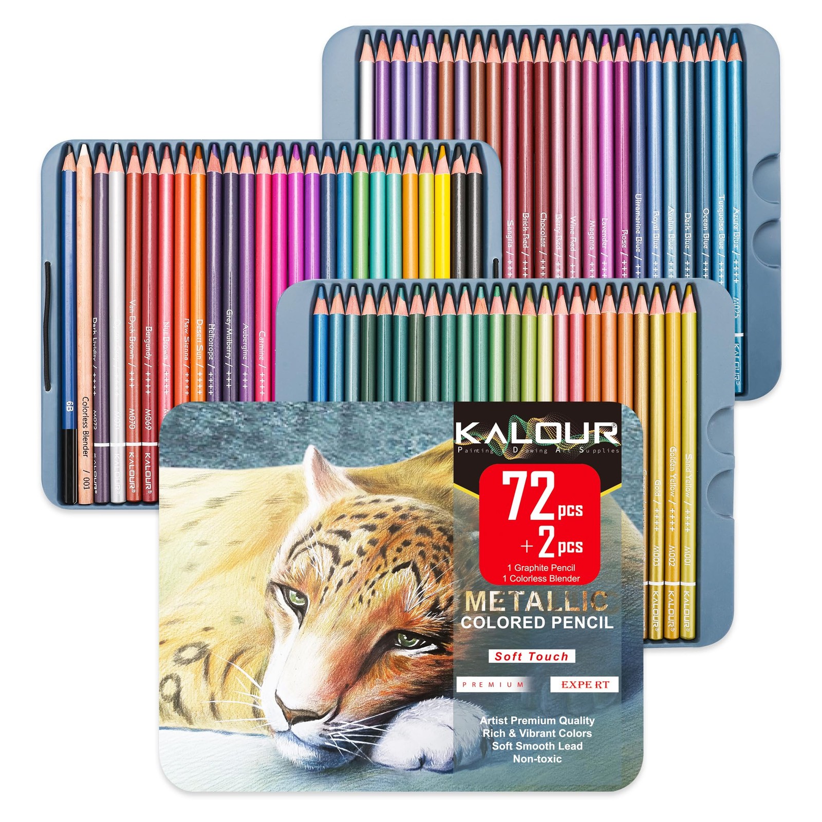 KALOUR 72 Piece Metallic Colored Pencils, 72 Count (Pack of 1), Multicolor