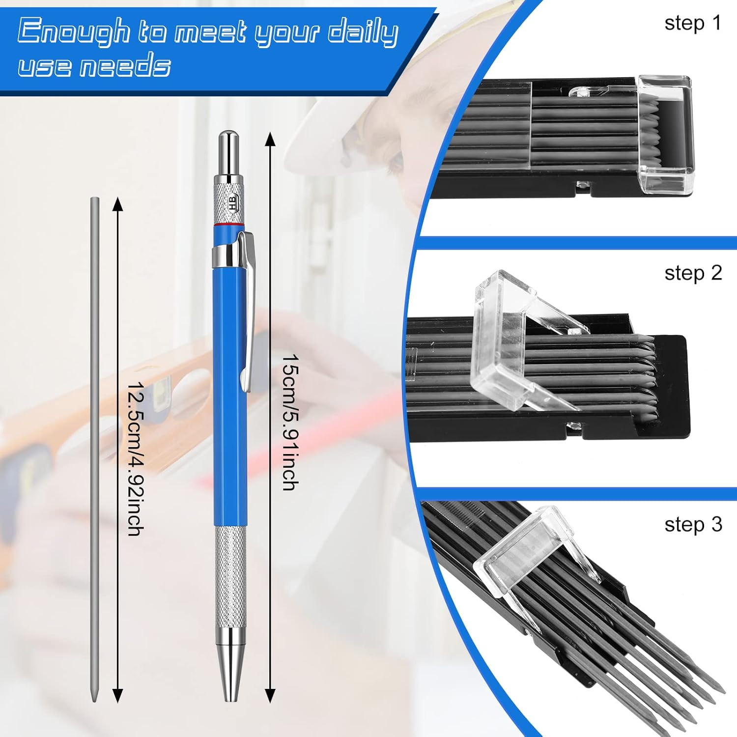 4 Pieces Welder Pencil with 60 Pieces round Refills Mechanical Pencil Metal Mark