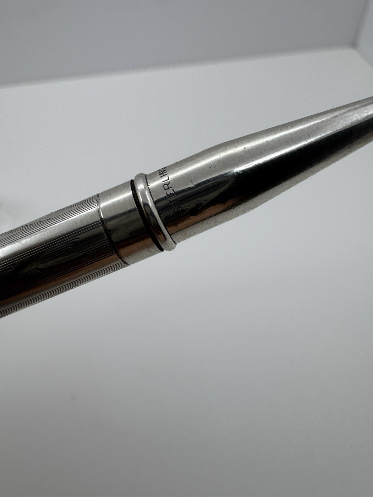 Unmarked Sterling Silver Engine Turned Mechanical Pencil w/ Coil Clip – Working