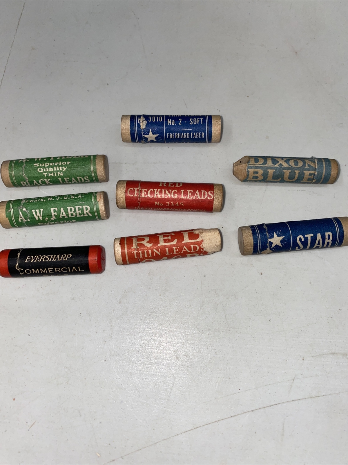 vintage wood tube pencil leads X8 opened faber dixon eversharp red Blue Black