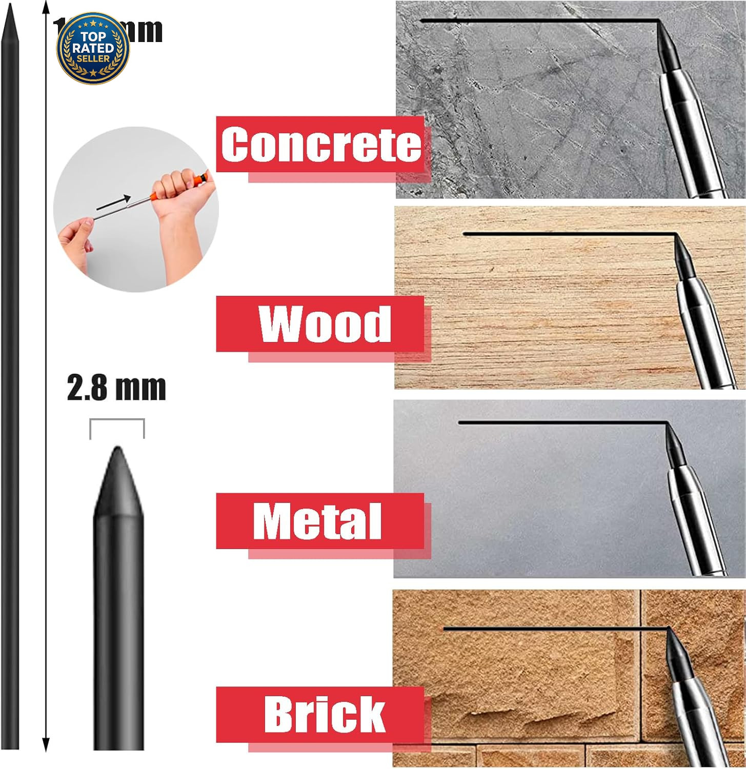 36 Pcs 2.8mm Pencil Lead Refills for Carpenter 1 Count (Pack of 36), Black