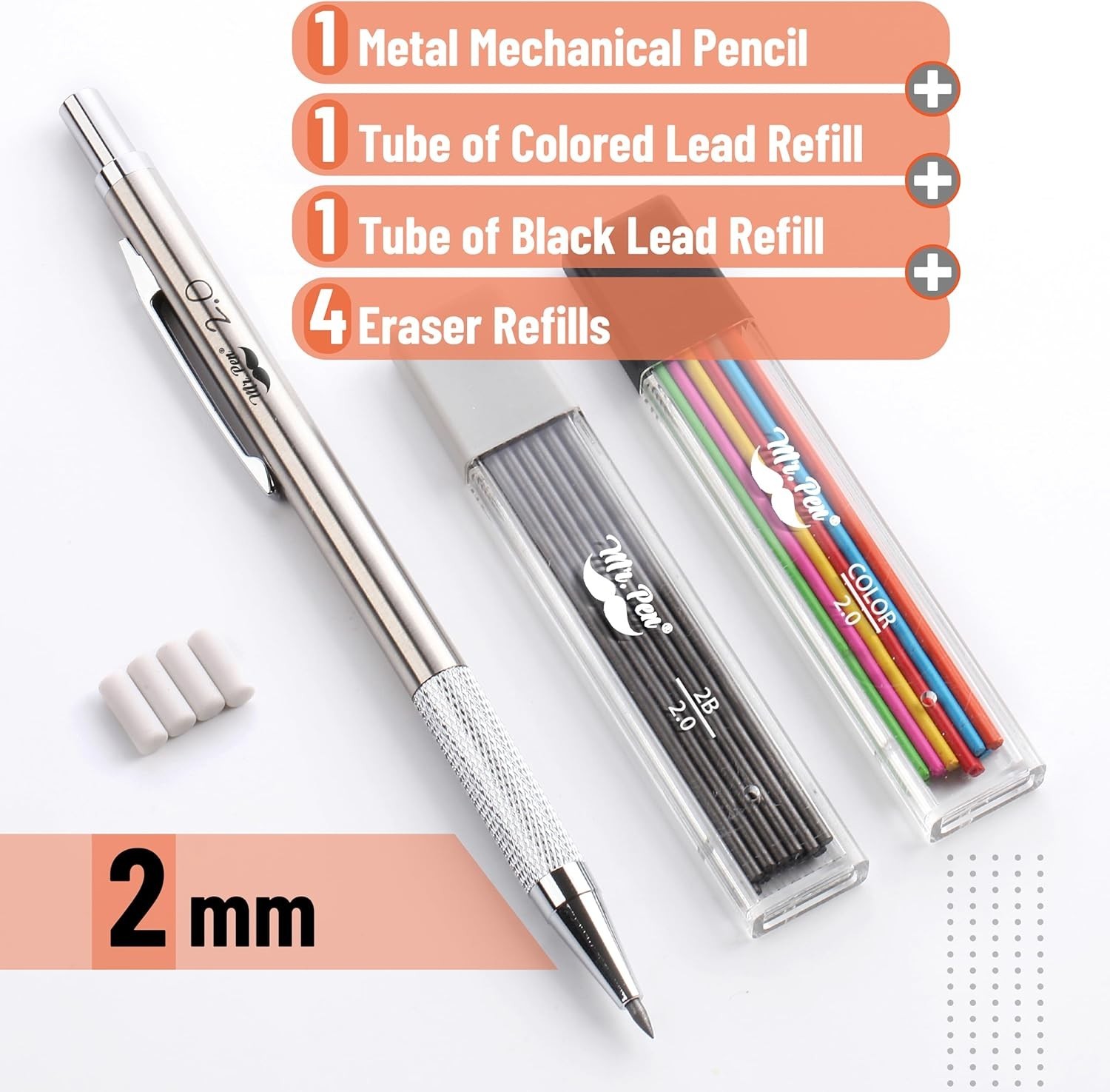 Professional 2mm Mechanical Pencil Set with Chiseled Grip & Ergonomic Comfort