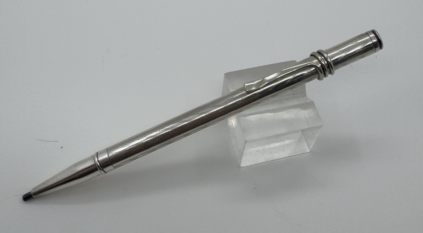 Unmarked Sterling Silver Engine Turned Mechanical Pencil w/ Coil Clip – Working