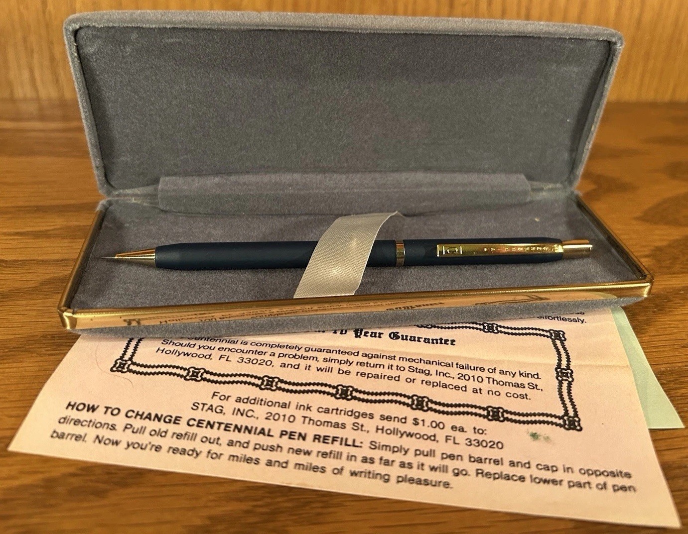 Vintage Centennial Mechanical Pencil Blue & Gold Tone w/ Case & Papers