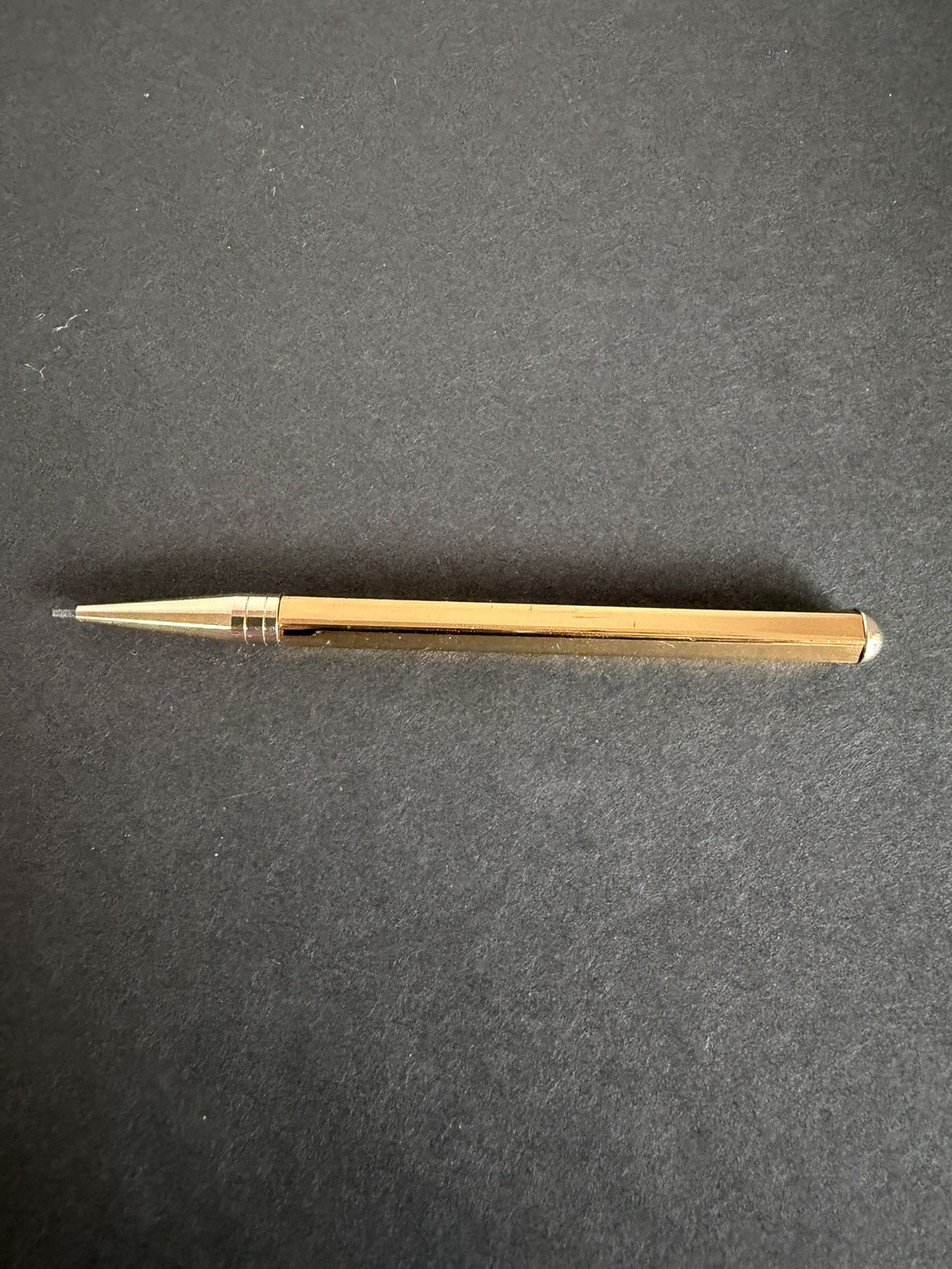 3.5” Mid-century Mechanical Pencil Gold-toned. Hexagonal Shape With Lead Inside.