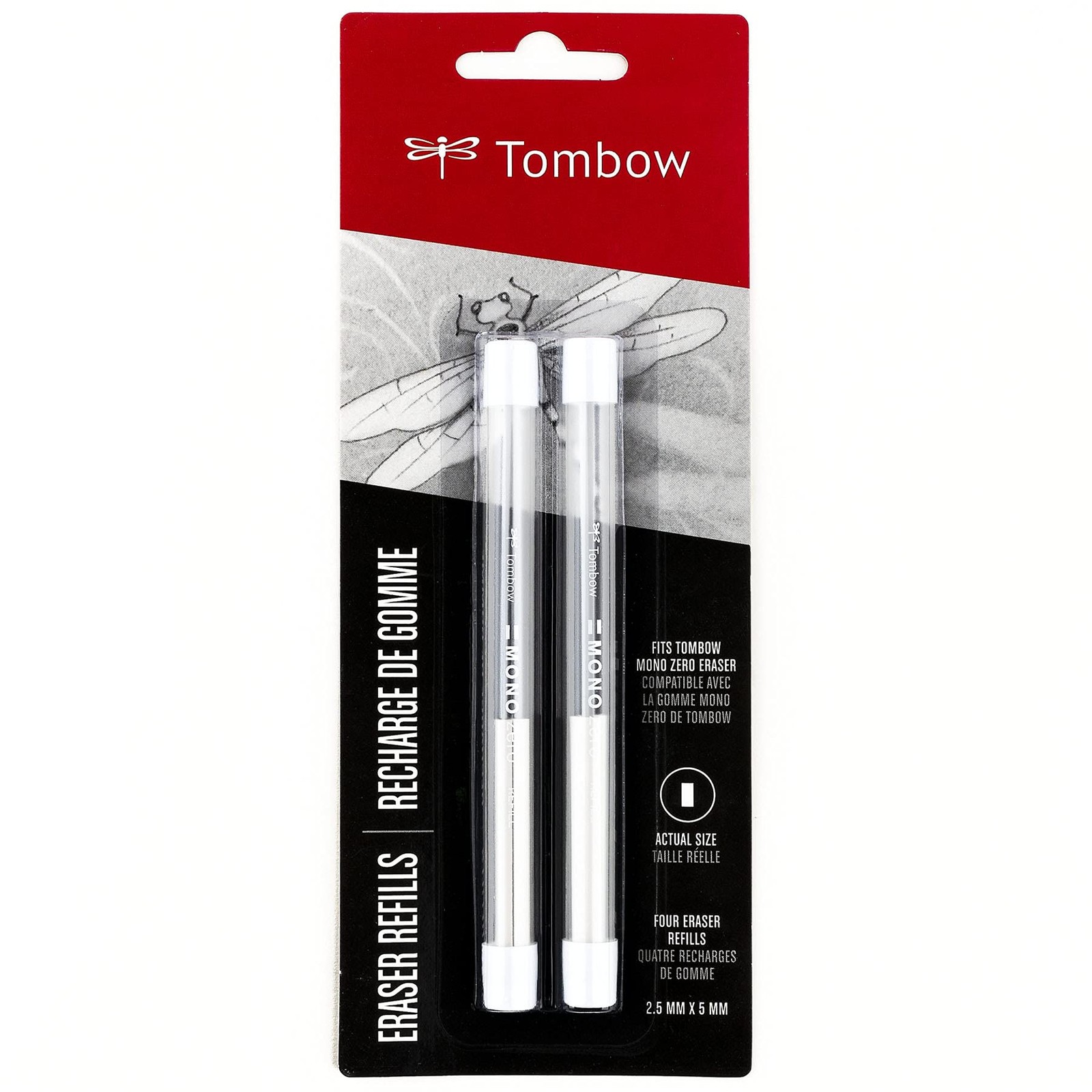 Tombow 57318 MONO Zero Eraser Refill Value Pack Rectangle 2.5mm 2-Pack