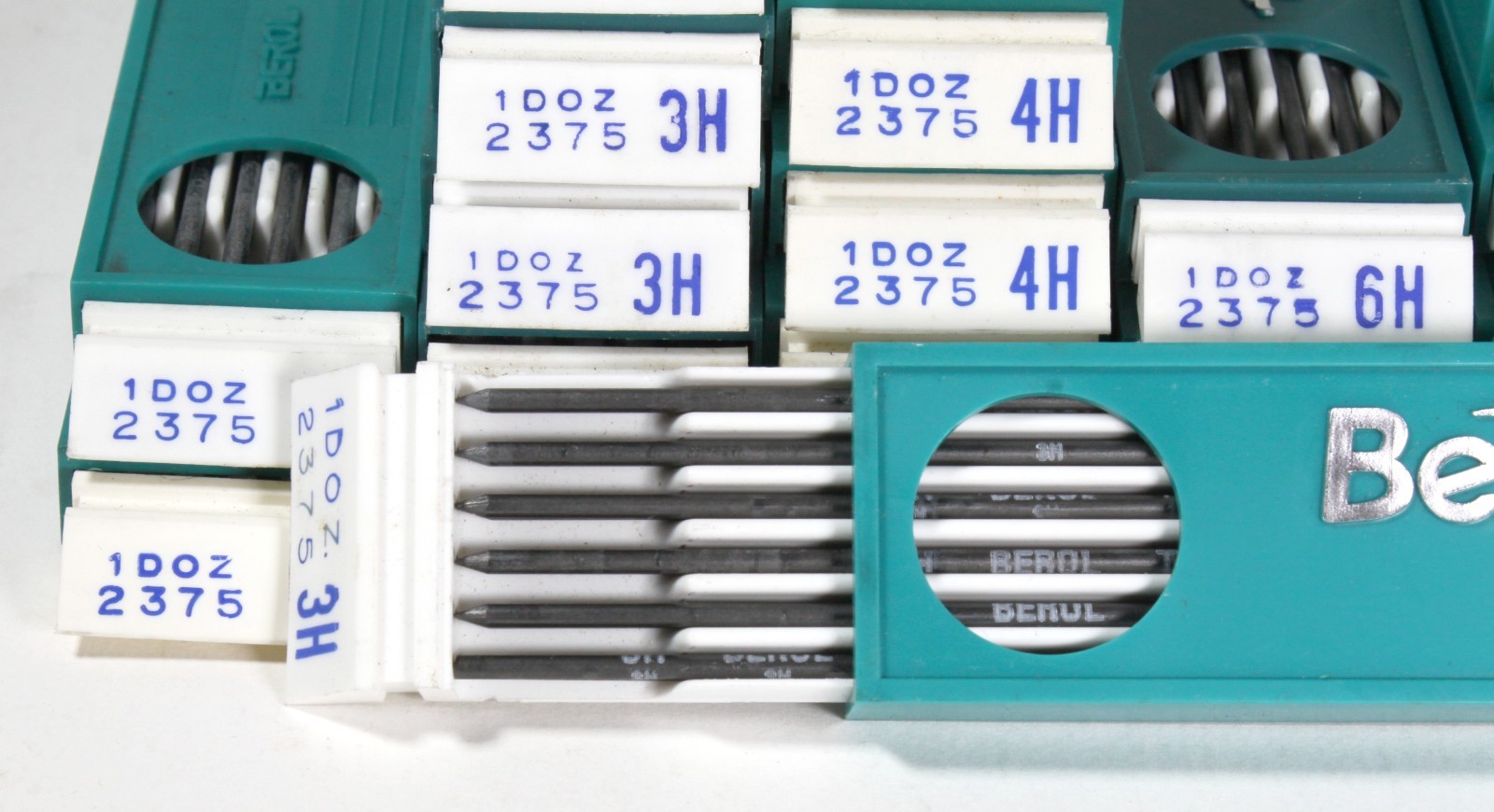 22 Pkgs. Berol Turquoise Mech. Drawing Leads – B, F, 3H, 4H, 6H, 9H, E1, E4 -NOS