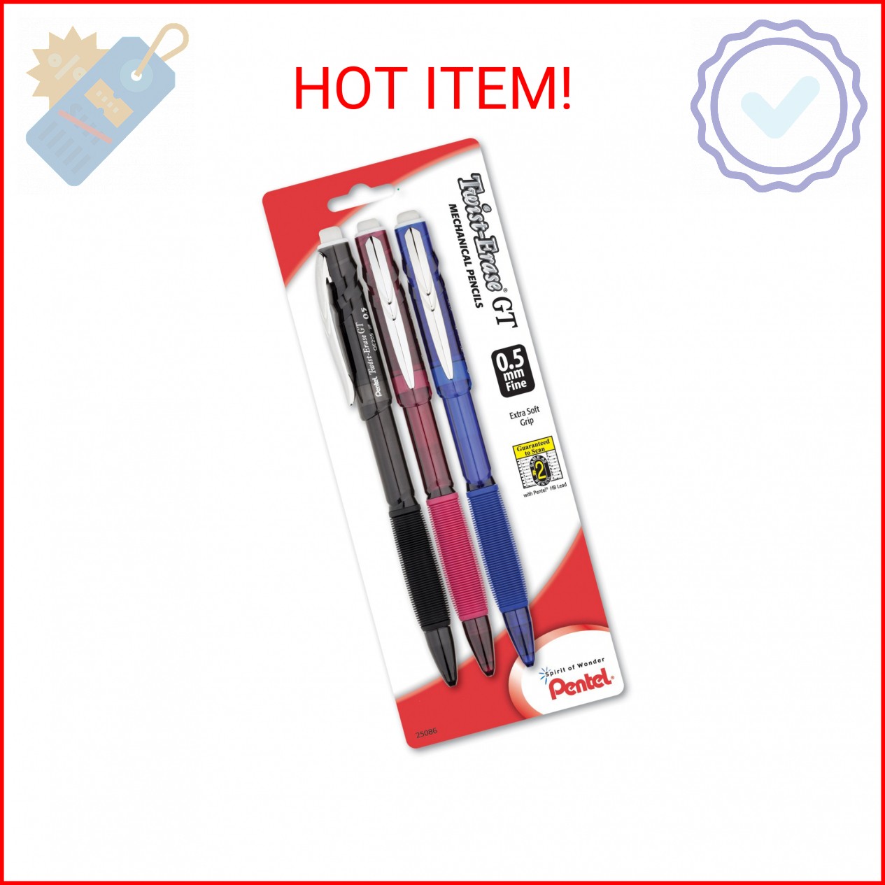 Pentel Twist-Erase GT (0.5mm) Mechanical Pencil, Assorted Barrel Colors, Color M