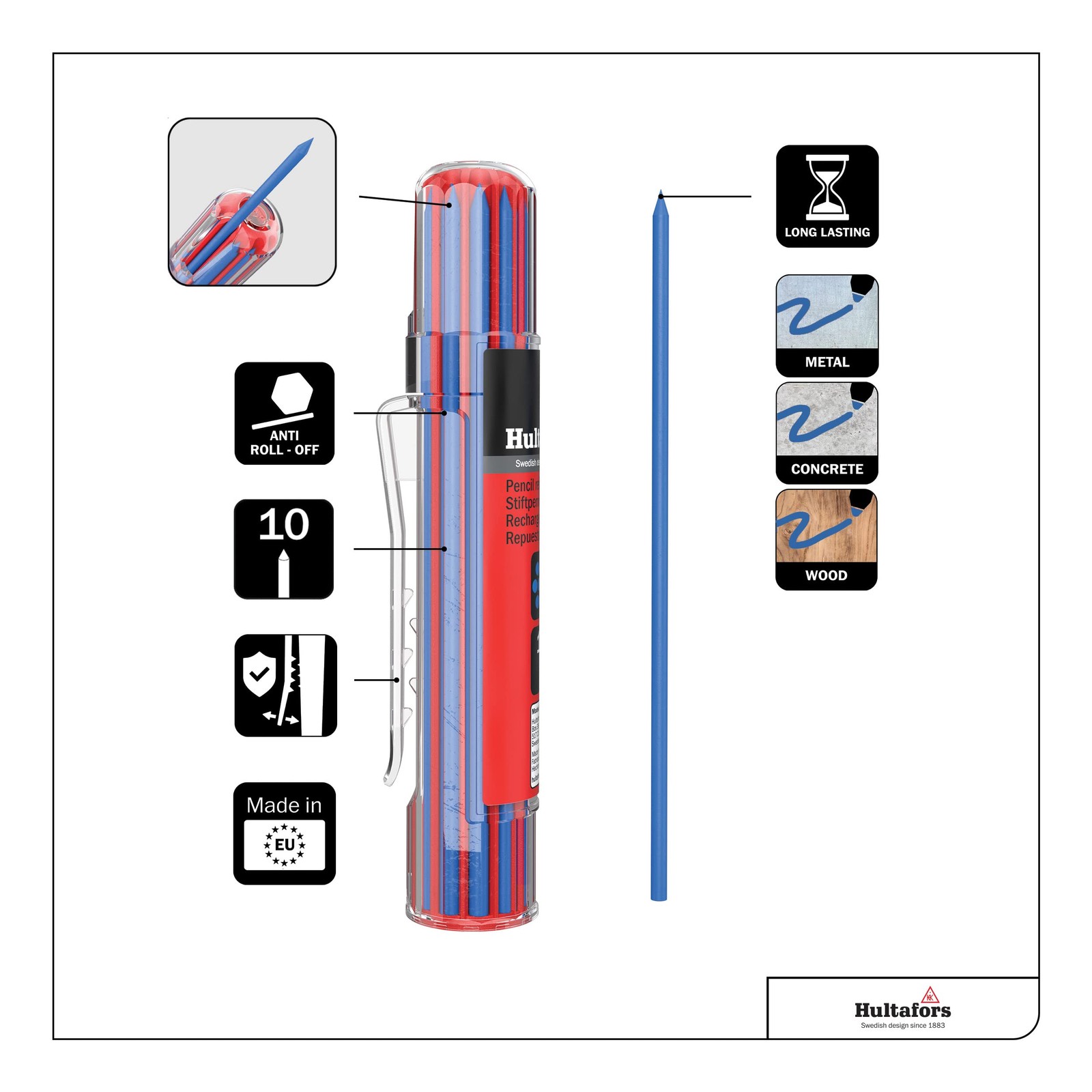 Tools 650170 Dry Marker Refills HRD Heavy Duty MultiPurpose Blue 10 Leads