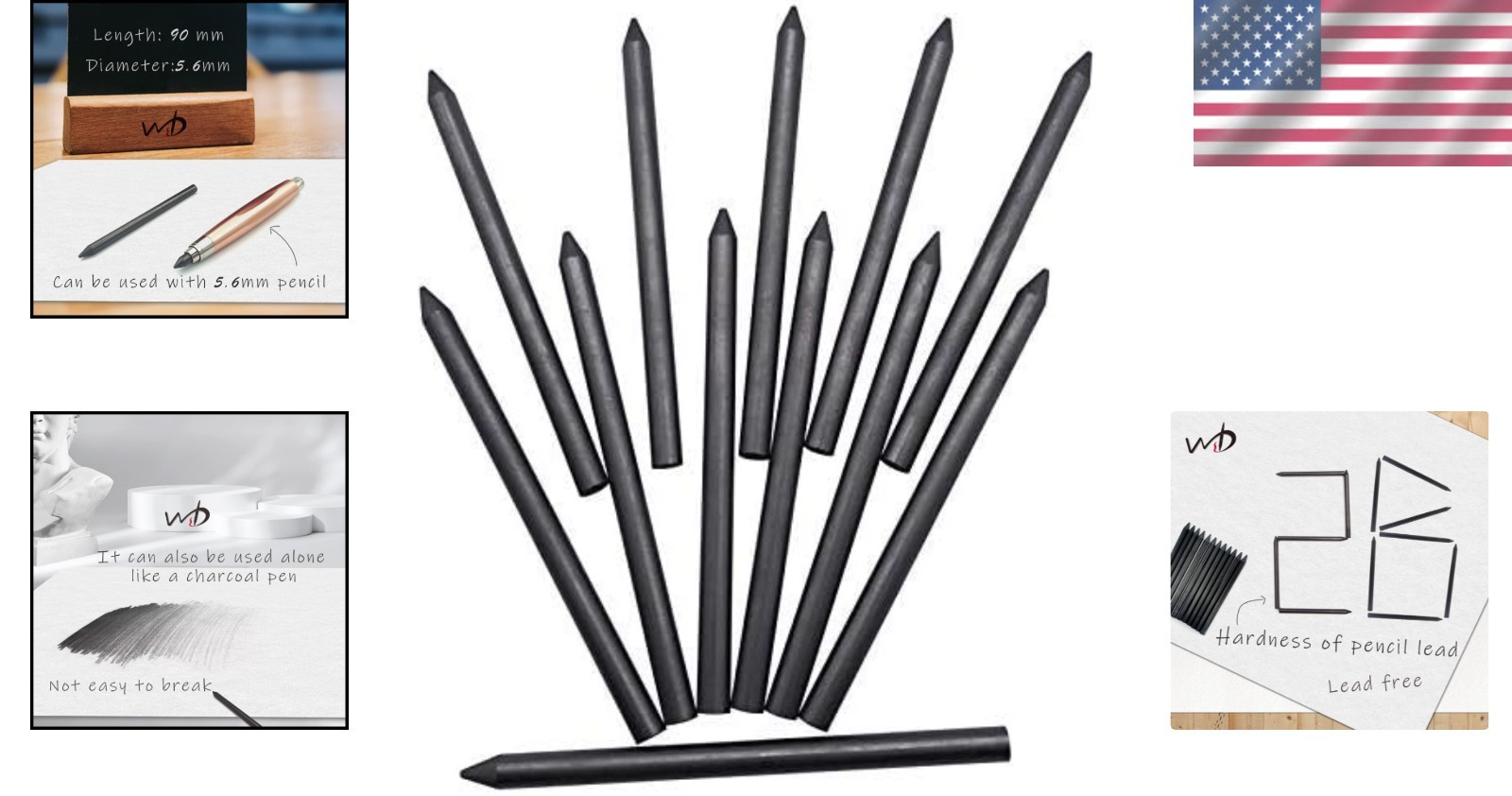 Fine 2B Graphite Pencil Leads 5.6mm – Versatile Pack of 12 for Drawing & Writing