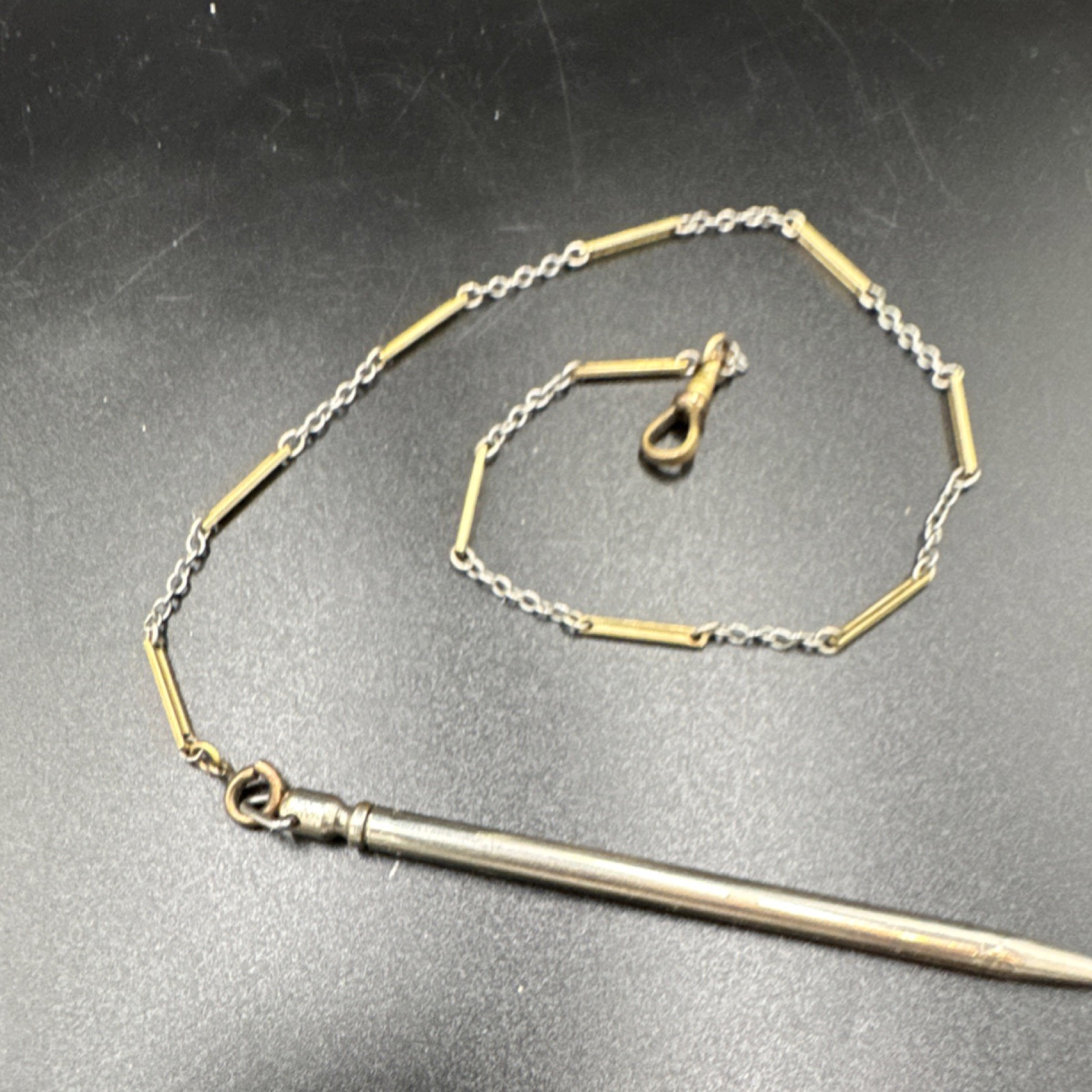Vintage 1920s German Twist Mechanical Pencil attached to a Silver/Gold chain