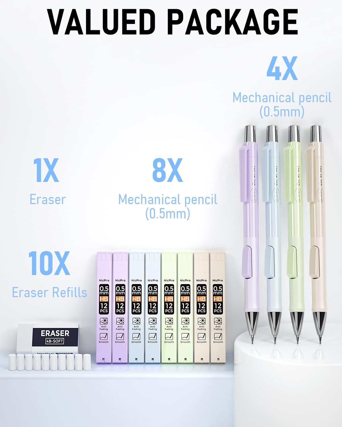 Lapices Mecanicos Pastel 4pcs 0.5mm Set 100 Minas Escritura Dibujo