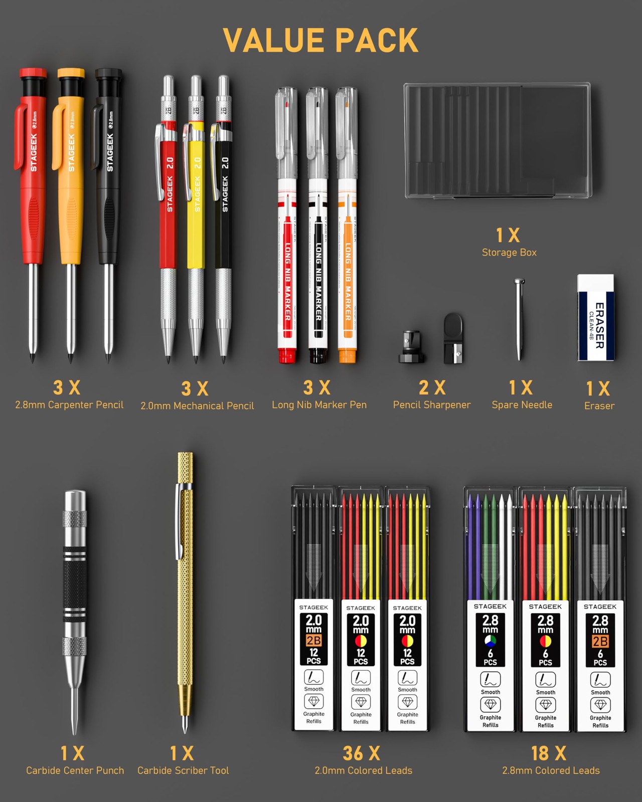 22 Pack Carpenter Pencil Set with Sharpener, Mechanical Carpenter Pencils wit…