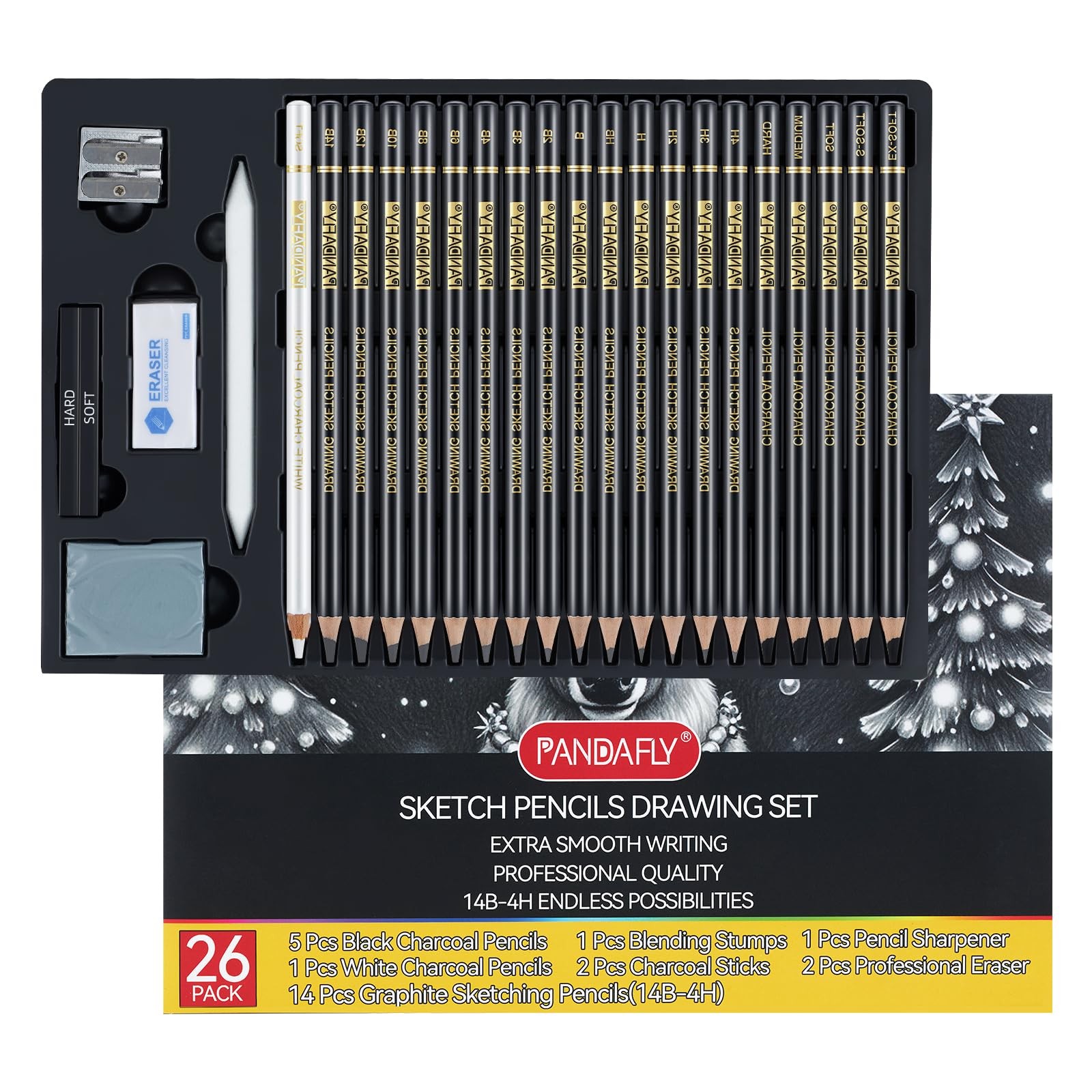 PANDAFLY 26-Piece Professional Sketch 1 Count (Pack of 26), Black – 26 Pack