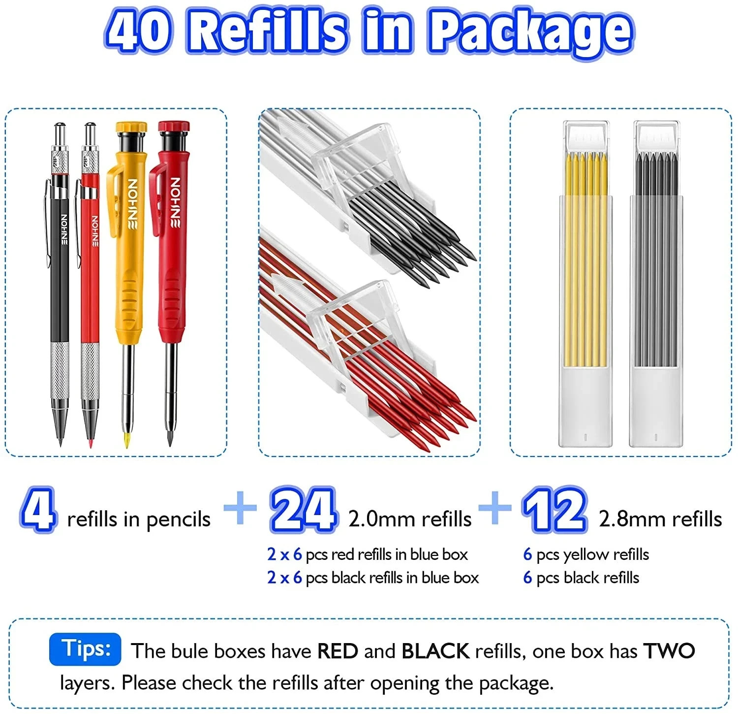 Enhon Mechanical Pencil Set with 4 Carpenter Pencils and 40 Construction Pencil