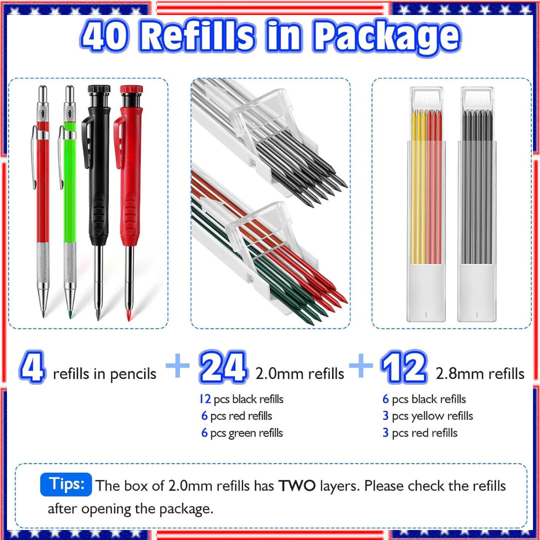 Mechanical Pencil Set with 4 Carpenter Pencils and 36 Construction Pencil