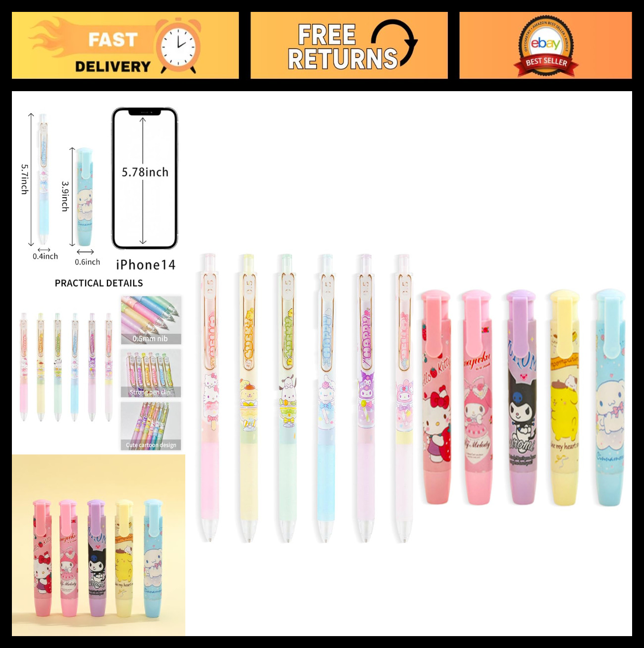 6 Pcs Cute Mechanical Pencils & 5 Pcs Retractable Erasers, Cartoon Stationery Se