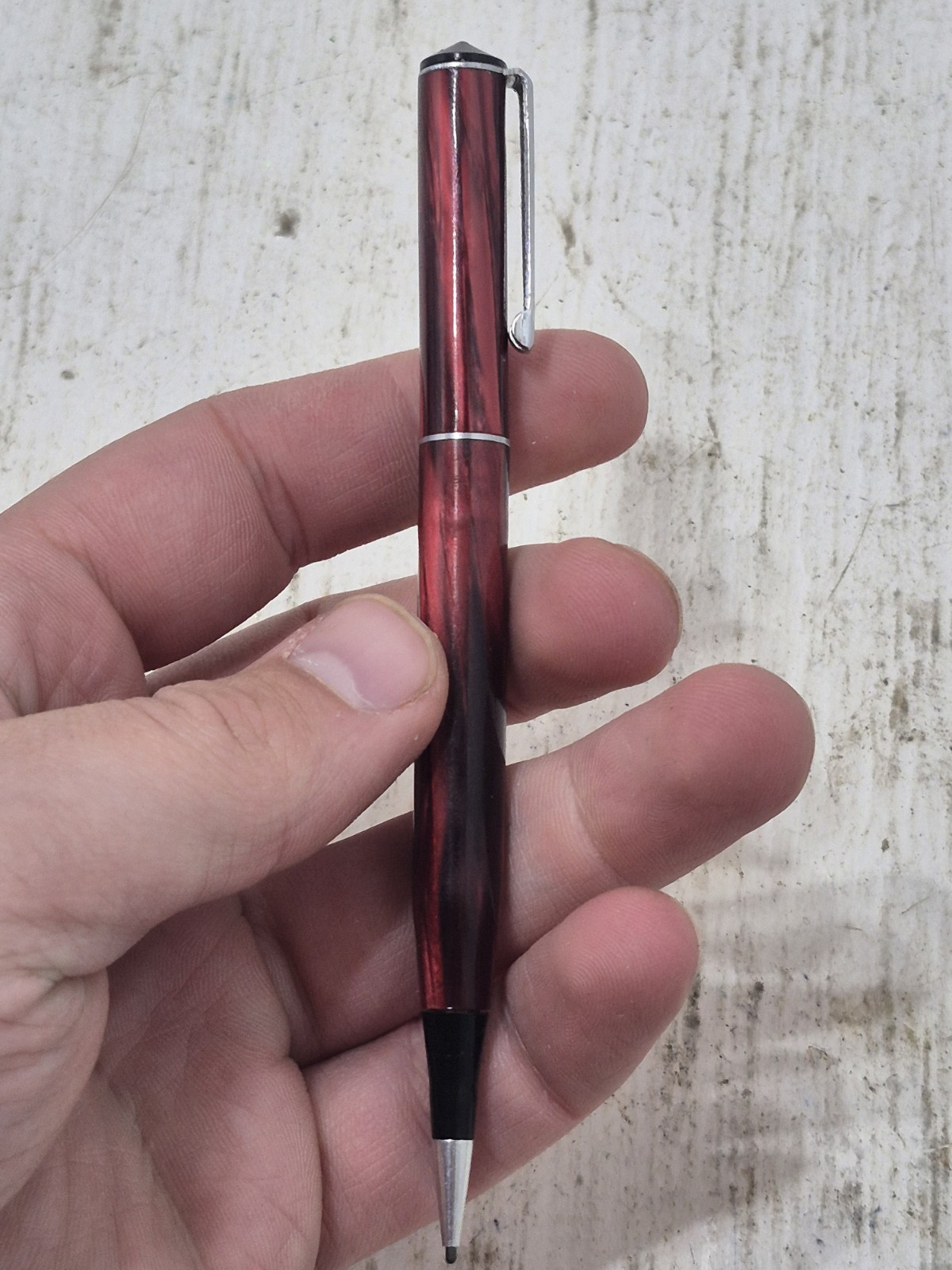 Vintage Mechanical Pencil Plastic Marbled Body Swirl Red Crimson & Black