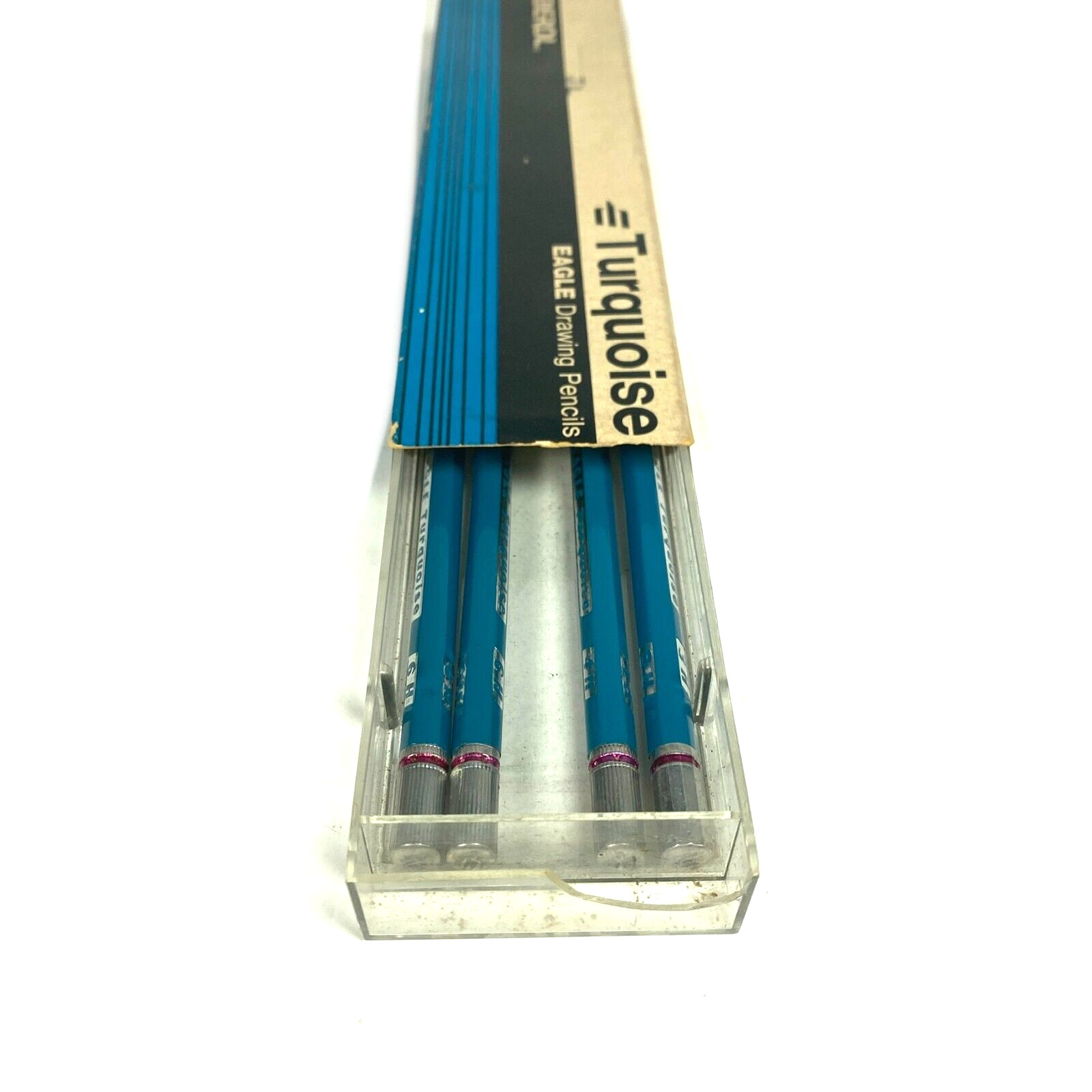Vintage Berol Turquoise Eagle Drawing Pencil Lot of 4 w/ Slide Case 3H 4H 6H