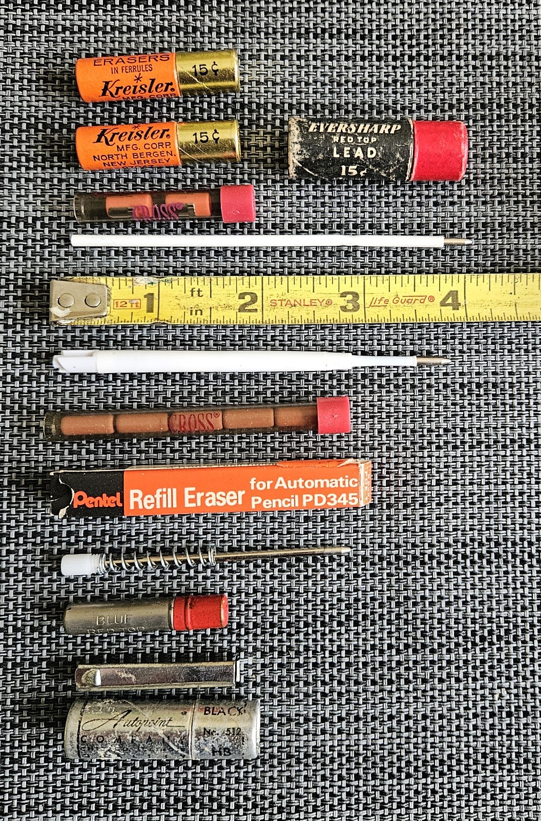 Nine Vintage Lead and Erasure Packages. Three Ball Point Refills.