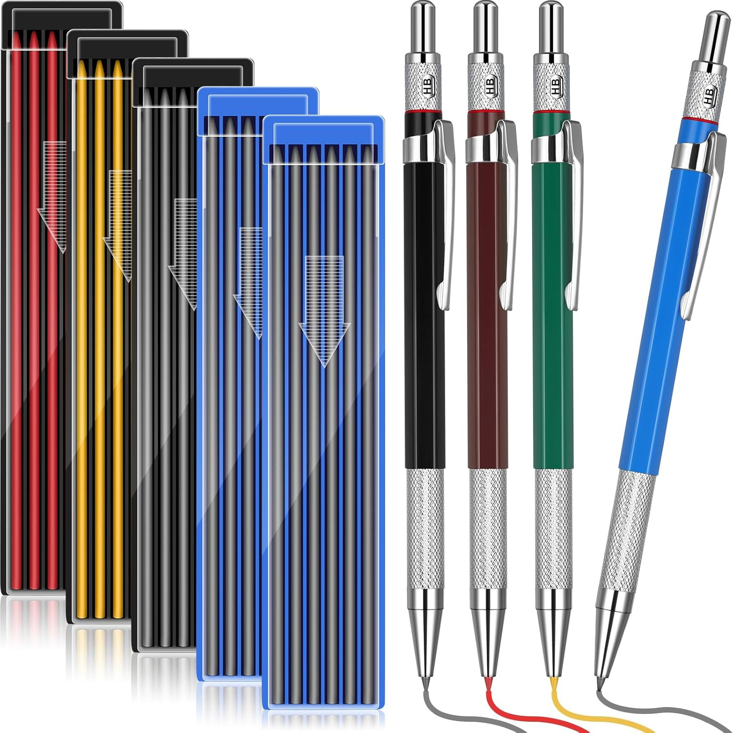 4 Pieces Welder Pencil with 60 Pieces round Refills Mechanical Pencil Metal Mark
