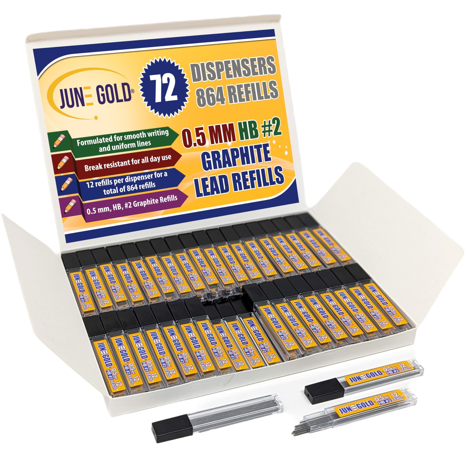 864 Pieces, 0.5 mm HB #2 Lead Refills, 72 Dispensers, 12 Pieces Per Dispenser…