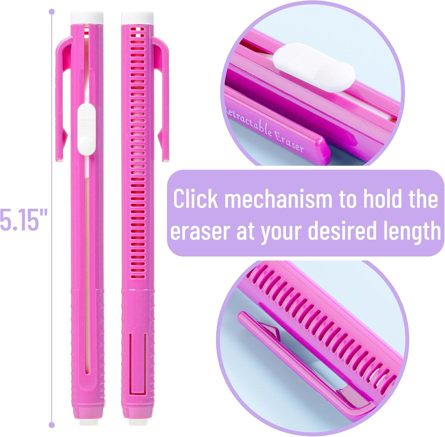 – Retractable Mechanical Eraser Pens, 6 Pack, Ice Cream Colors | Latex-Free Prec