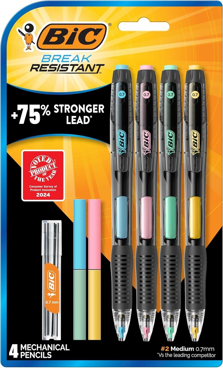 BIC Break Resistant Mechanical Pencils with 4 Count (Pack of 1), Black