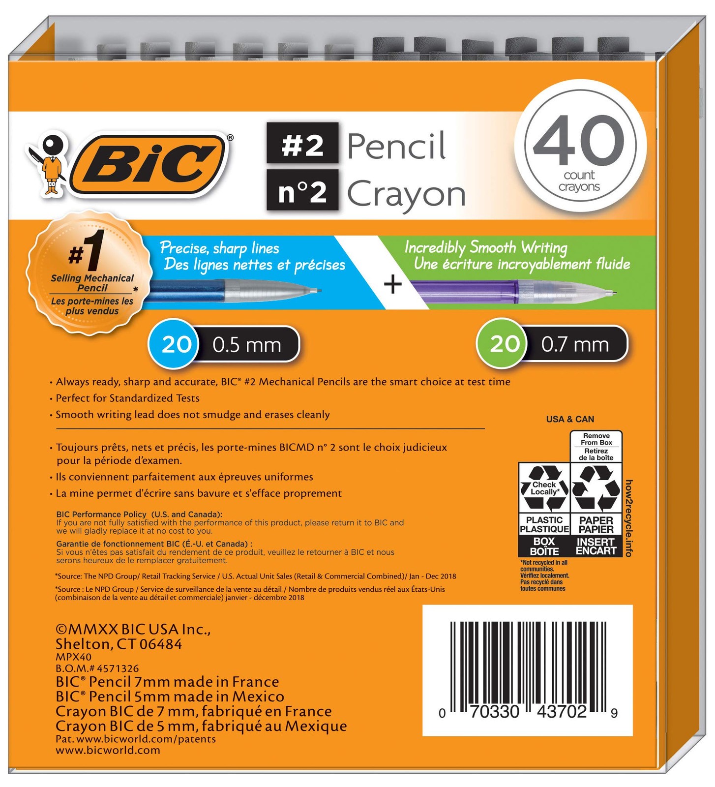 Bic Mechanical Pencil #2 EXTRA SMOOTH, 1 Count (Pack of 40), Assorted Colors