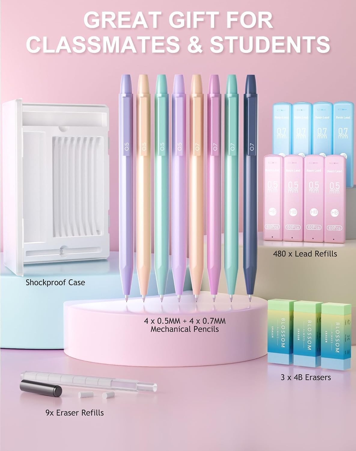 20PACK Mechanical Pencil, 8Pcs 0.5 0.7mm Mechanical Pencils Set With Eraser