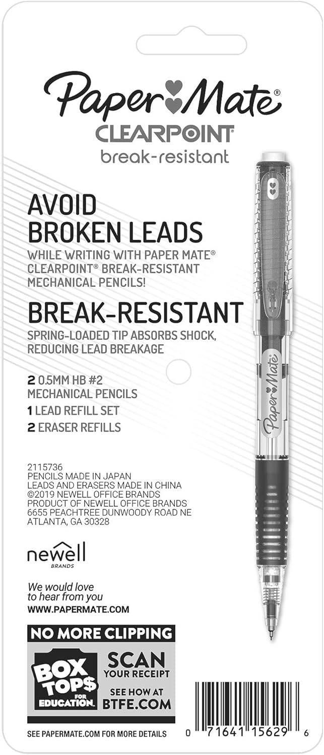 Paper Mate Clearpoint Mechanical Pencils 0.5mm 2 Count (Pack of 1), Black