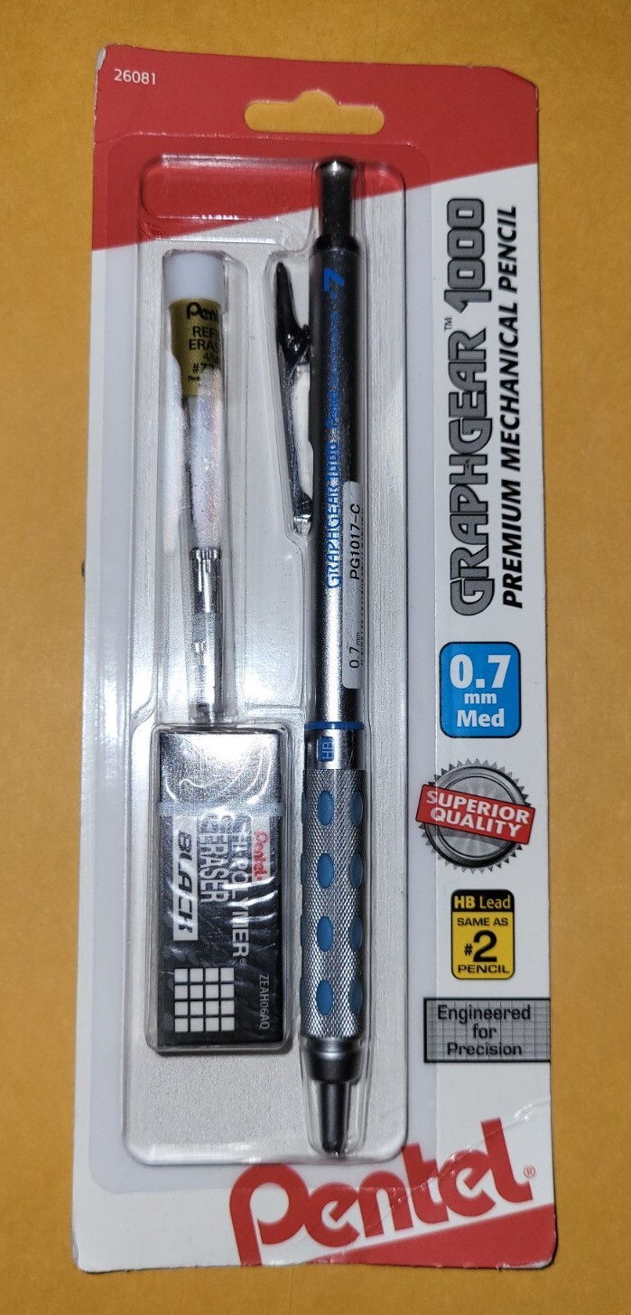 Pentel GraphGear 1000 Automatic Drafting 3 Piece Set, 1 Pencil with Erasers