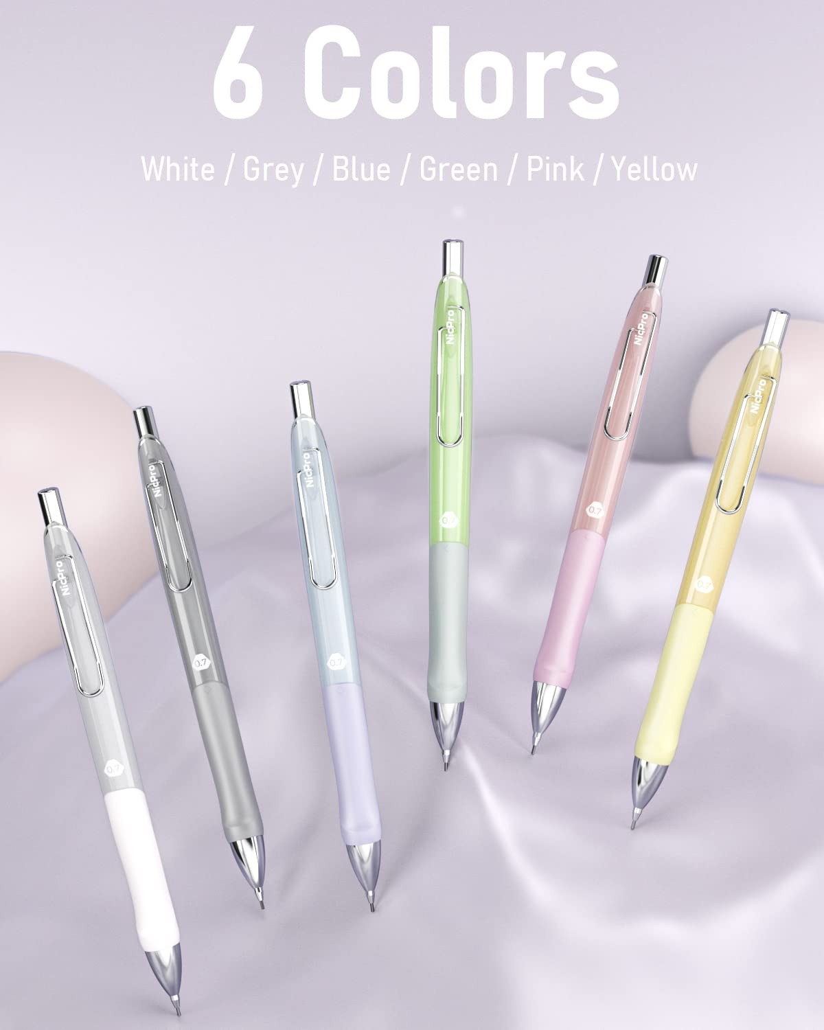 Nicpro 6PCS Pastel Mechanical Pencil Set 0.7 mm, Cute 0.7, Green