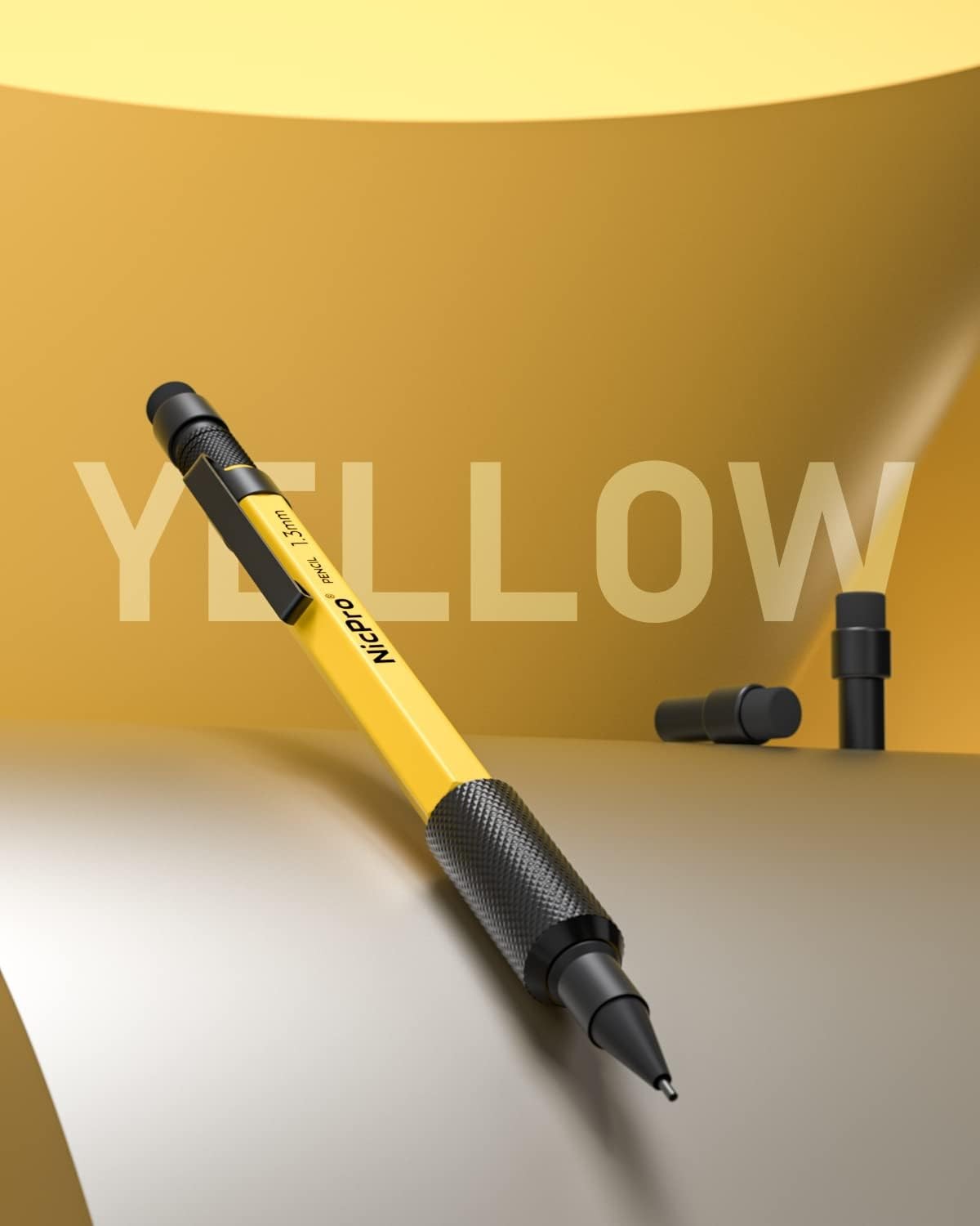 Nicpro 1.3 mm Mechanical Pencil Set with 12 Lead Refill, 1 Pack, Yellow