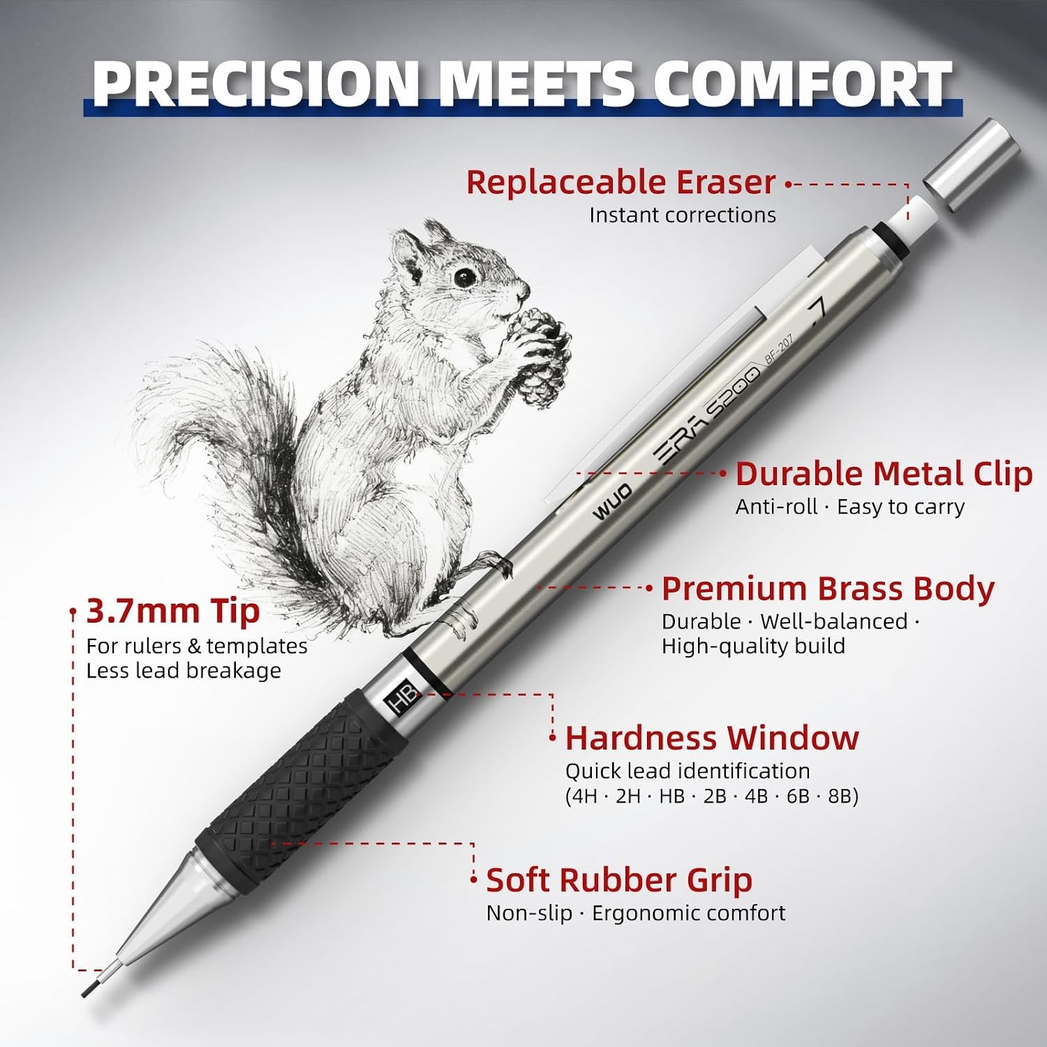 0.7mm Mechanical Pencil Set in Storage Case, 6PCS Metal Drafting Pencils with