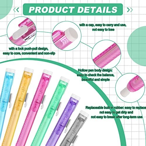 48 Pcs Retractable Mechanical Erasers – Portable Grip Pen Erasers for School, Of