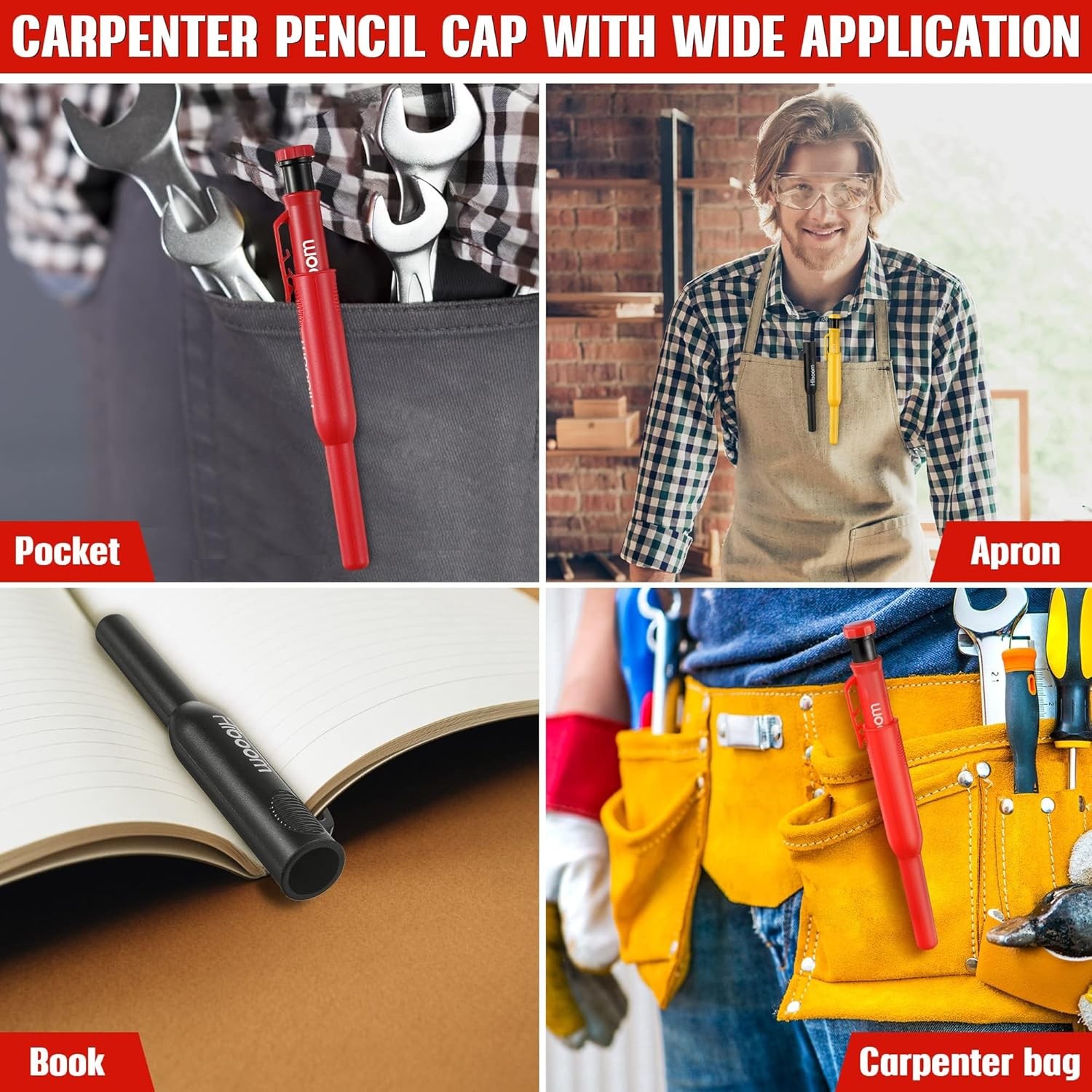 21 Piece Carpenter Pencil Set with Sharpener Caps Red Yellow Gray Refills
