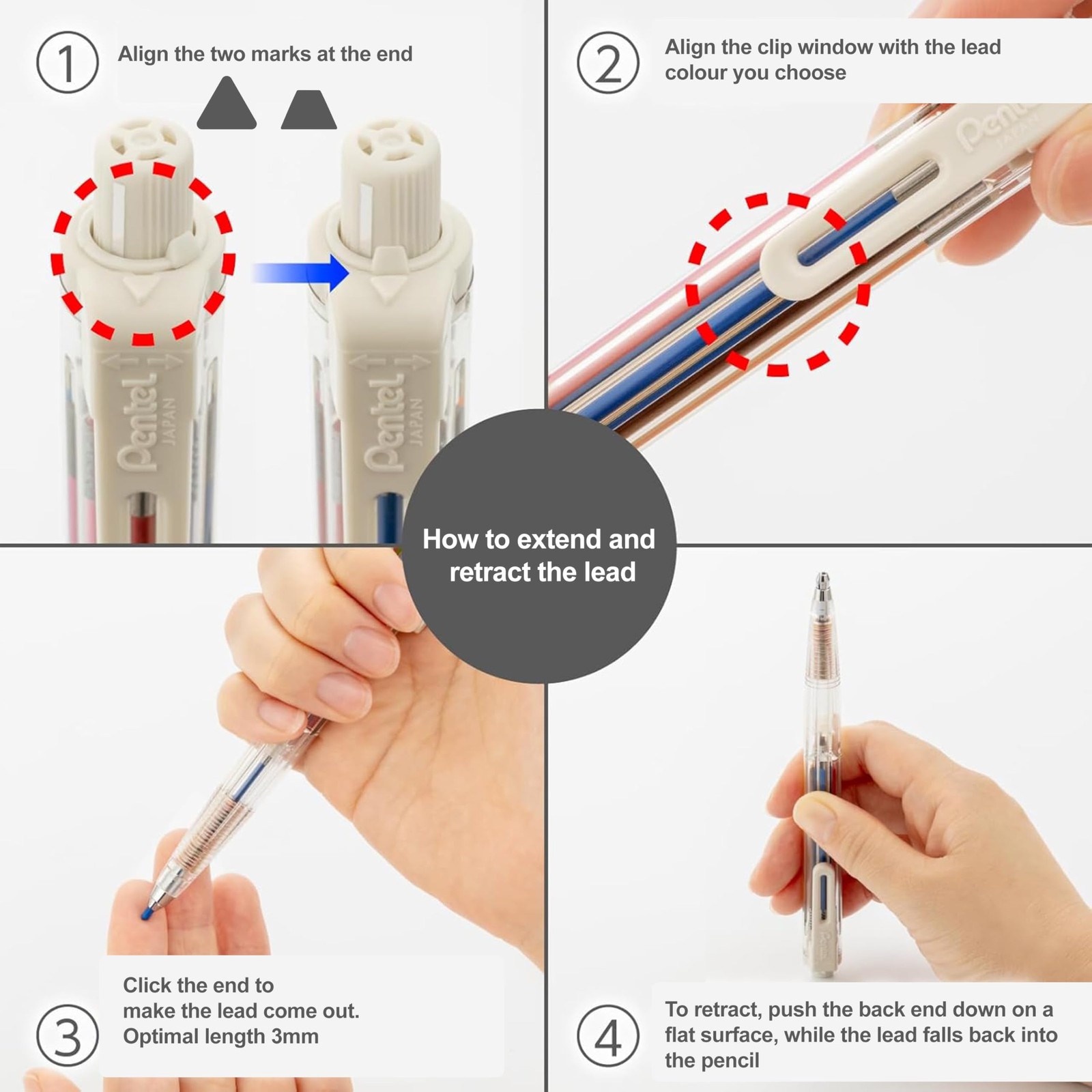 Pentel Art Multi 8 XPH804ST Mechanical Pencil 2mm 8 Color Set Genuine