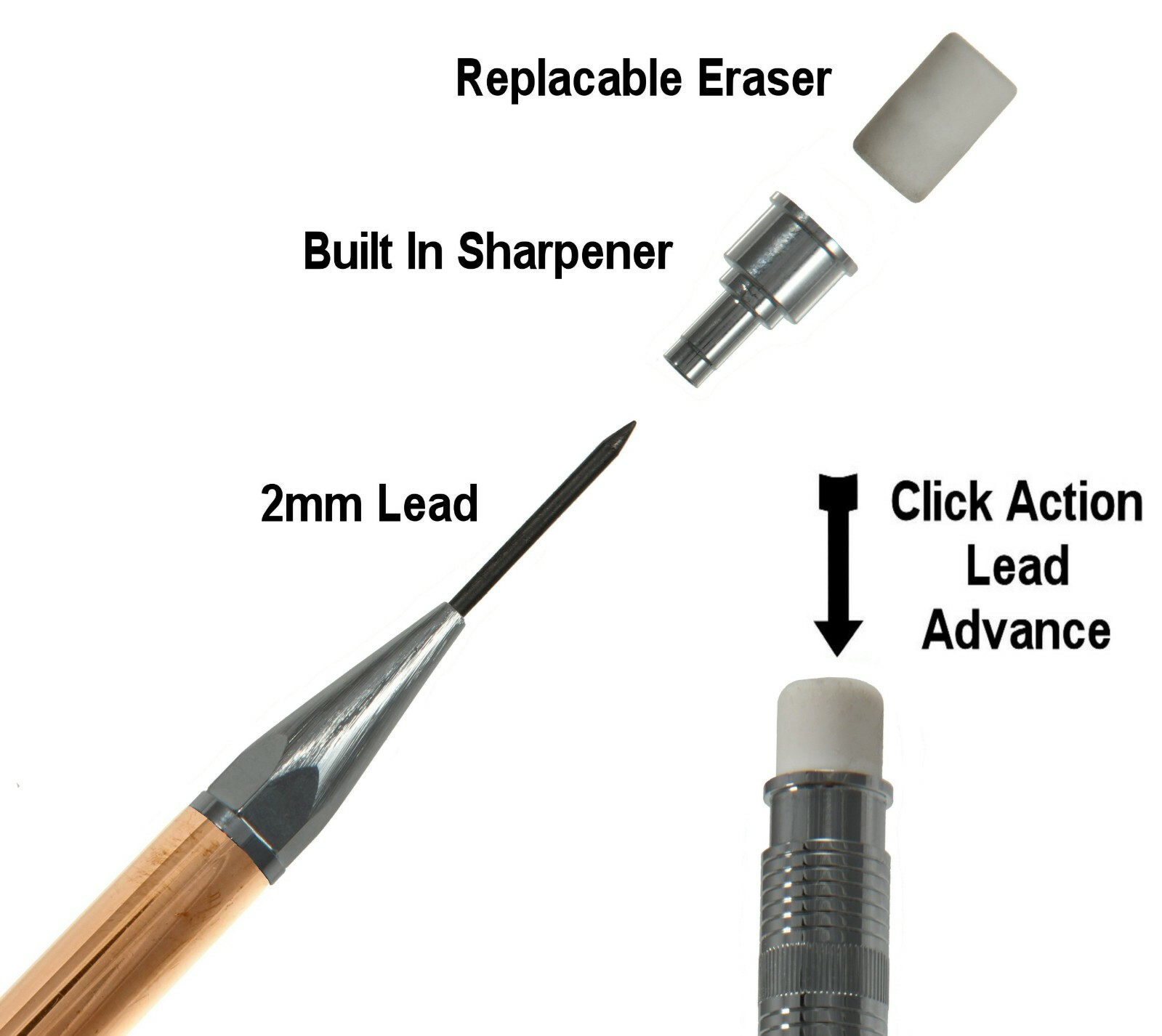 Throw Back Handcrafted 2mm Pencil in Chrome with Raw Copper Body / #347