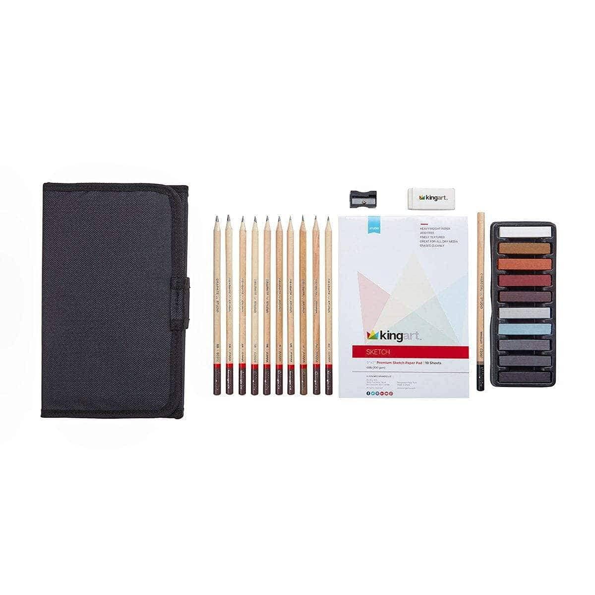 KINGART DRAWING & SKETCHING 25 pc. TRAVEL SET, 1 Count (Pack of 1), Gray